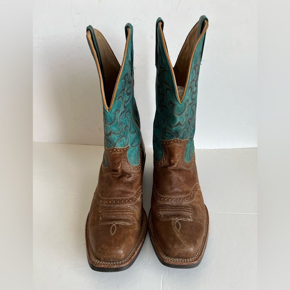 CODY JAMES MEN'S BROWN Teal SQUARE TOE WESTERN Cowboy BOOTS size 12D - Picture 3 of 10